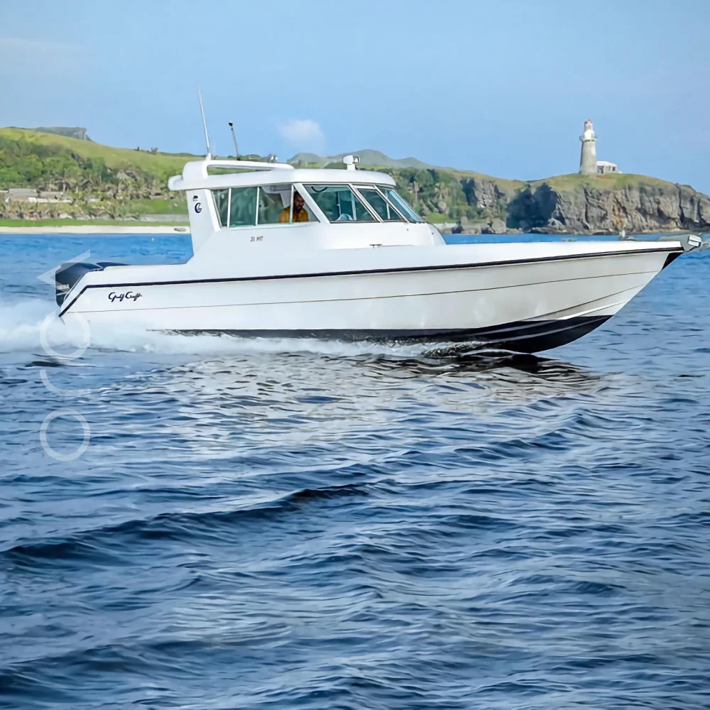 The Gulfcraft 31 HT speedboat on the water in Mumbai, representing the boats available to rent from Orca Sail.