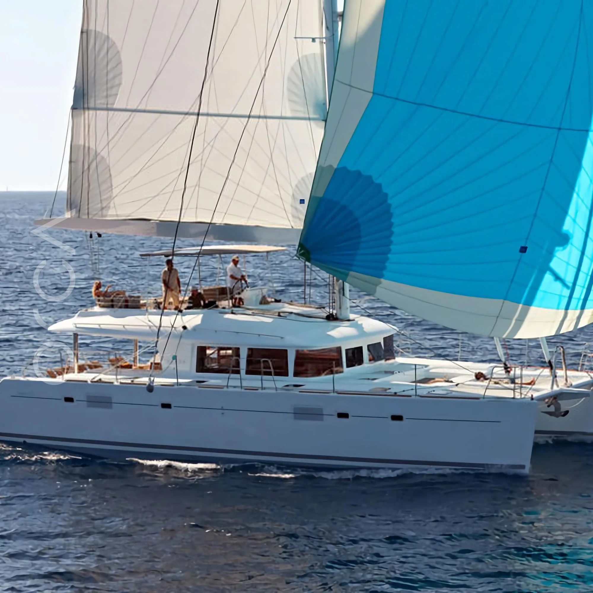 The Lagoon 560 luxury sail yacht catamaran on the water in Mumbai, available to rent from Orca Sail.