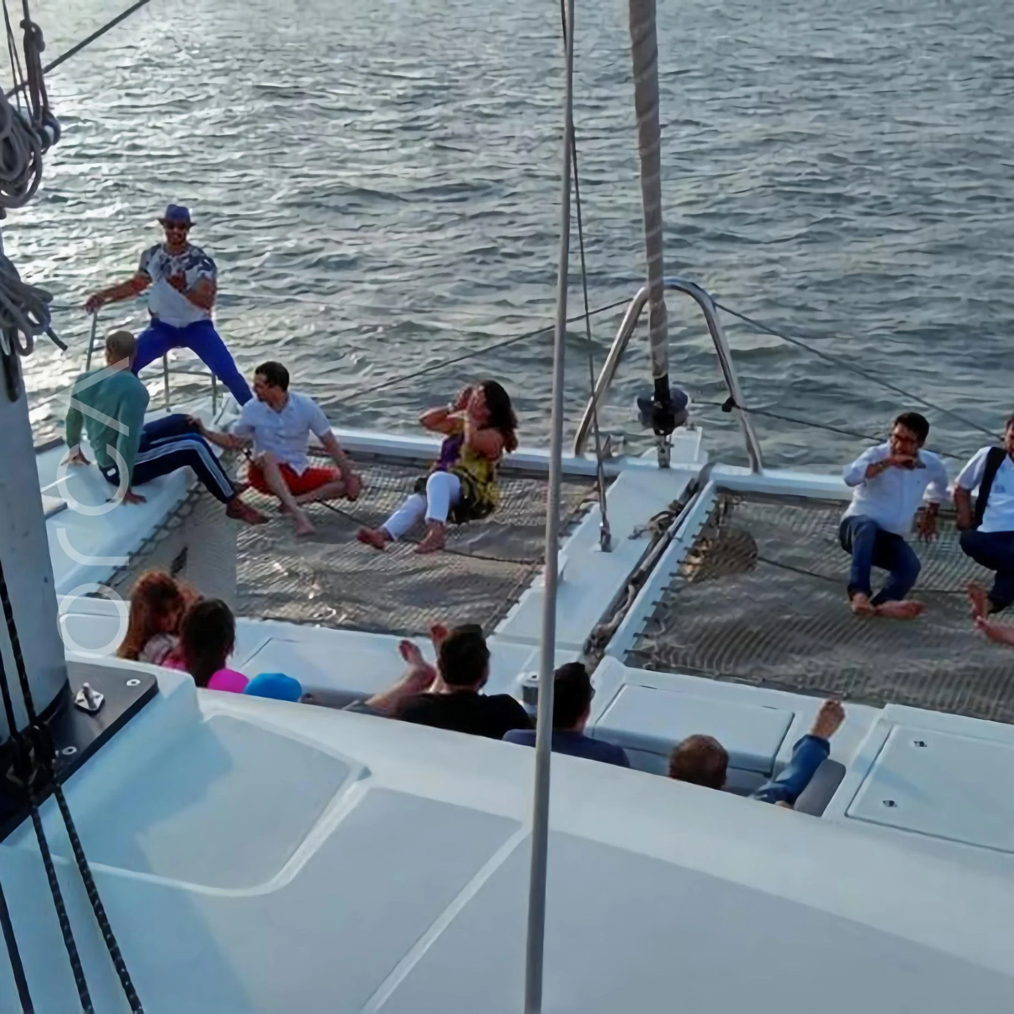 The bow deck of a Lagoon 560 luxury sail yacht catamaran in Mumbai, available to rent from Orca Sail.