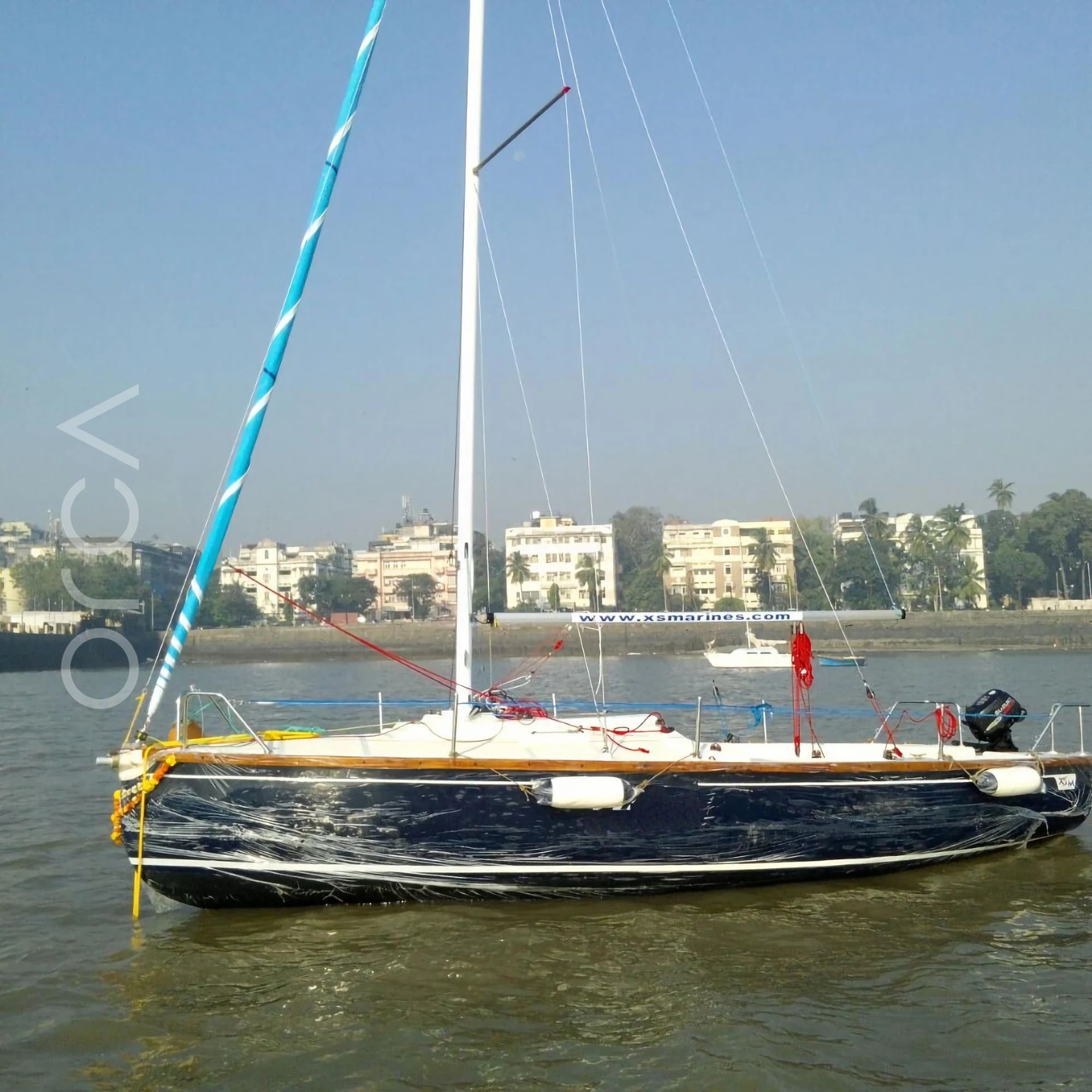 The XS43 sail yacht on the water in Mumbai, representing the boats available to rent from Orca Sail.