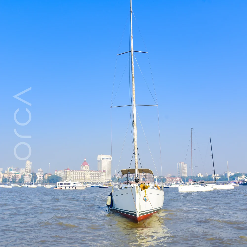 The Hanse 325 sail yacht on the water in Mumbai, available to rent from Orca Sail.