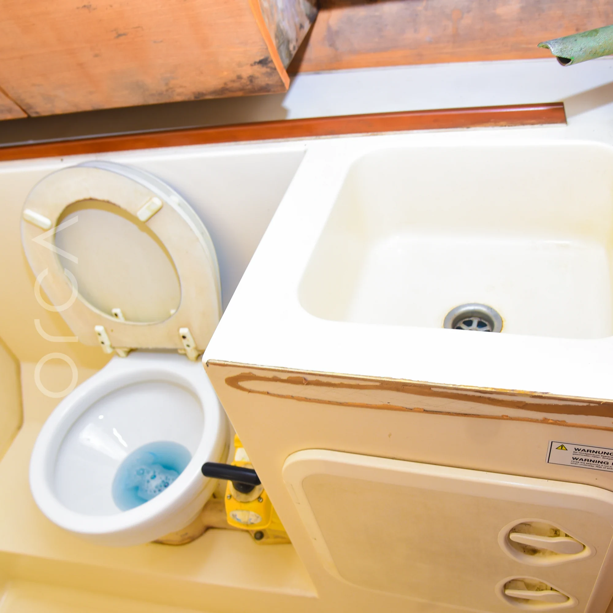 The bathroom aboard a Hanse 325 sail yacht in Mumbai, available to rent from Orca Sail.