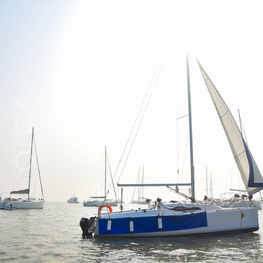 The Fareast 26 sail yacht on the water in Mumbai, available to rent from Orca Sail.