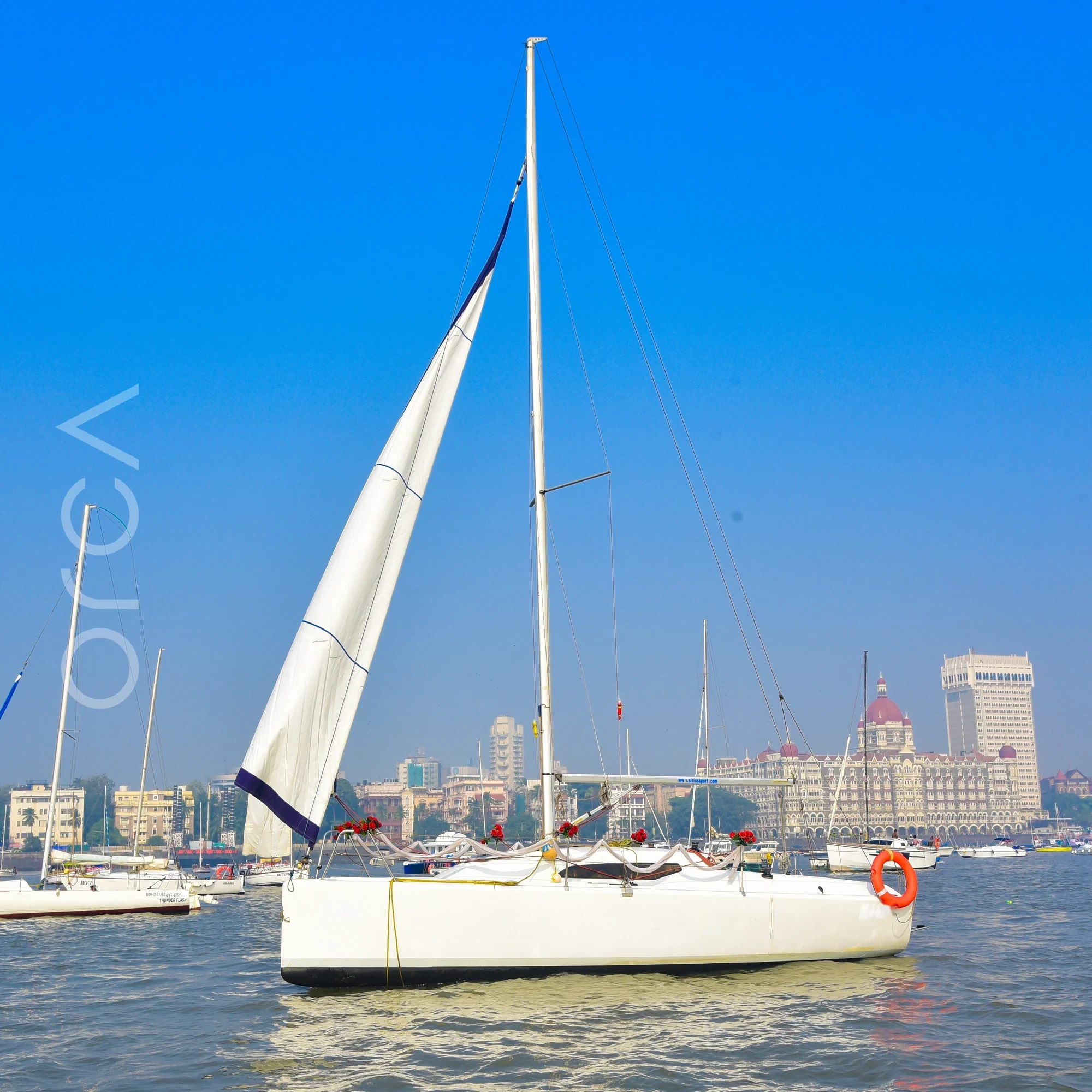 A Fareast 26 sail yacht seen side-on in Mumbai, available to rent from Orca Sail.