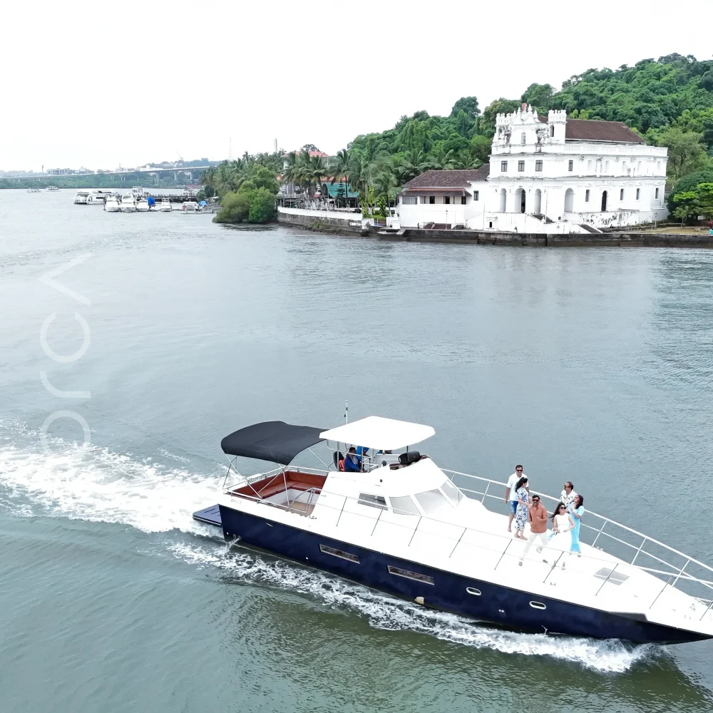 The Arc 52 cabin cruiser on the water in Goa, available to rent from Orca Sail.