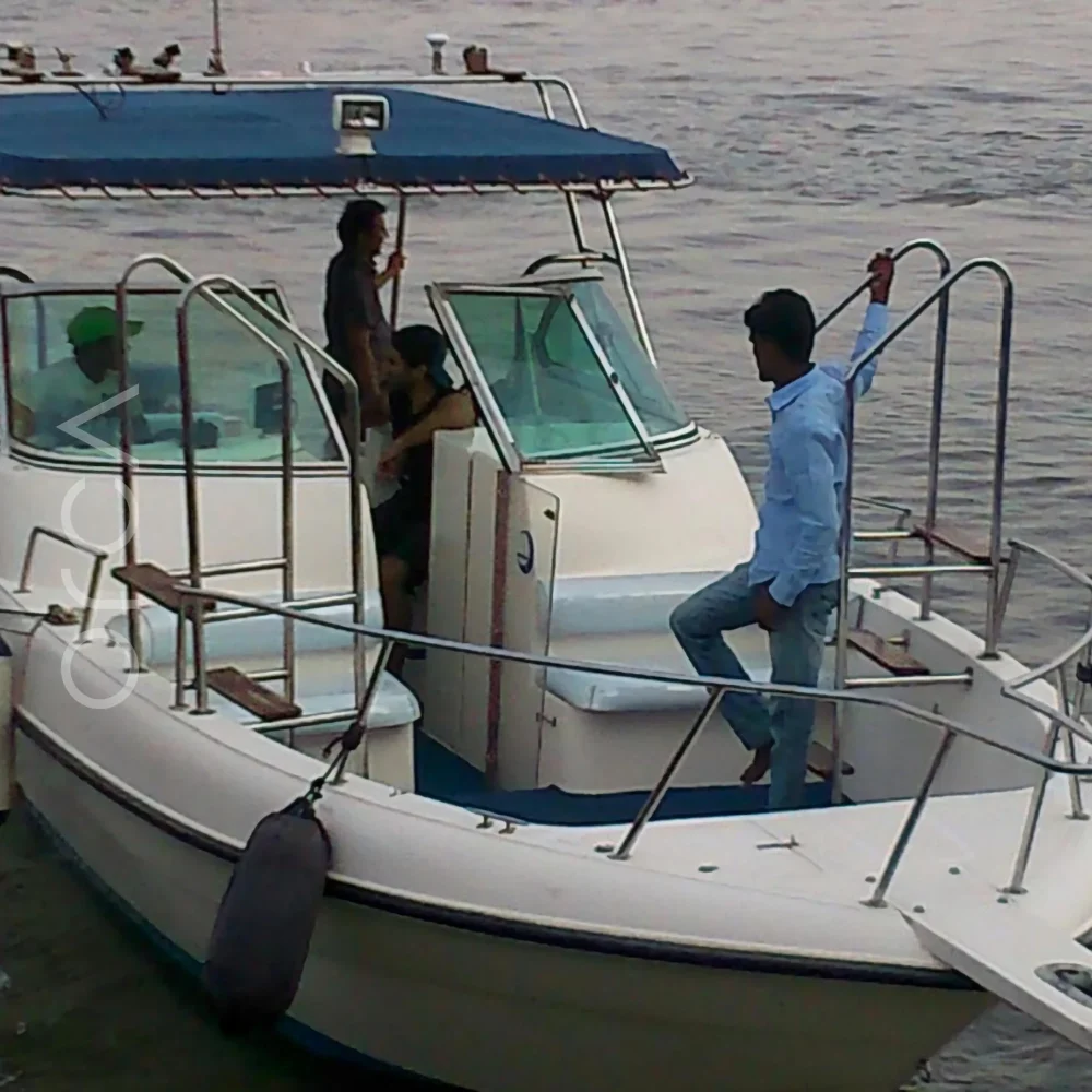 The Gulfcraft 31 speedboat on the water in Goa, available to rent from Orca Sail.